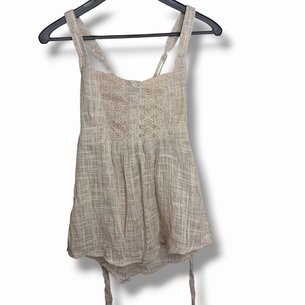 vintage y2k wet seal Spaghetti Strap Tank Smocked Cross Back Tie Waist Large